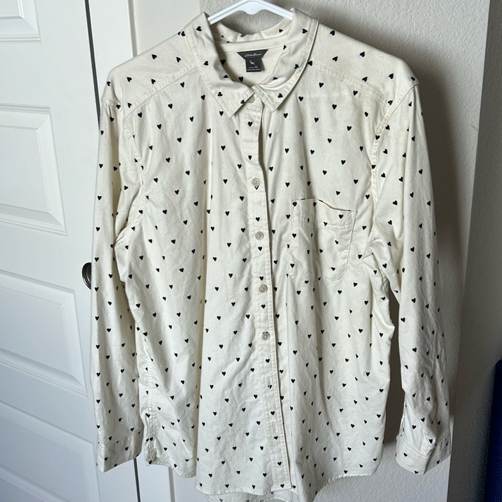 Ladies Eddie Bauer Flannel hearts LS shirt size XL NWOT